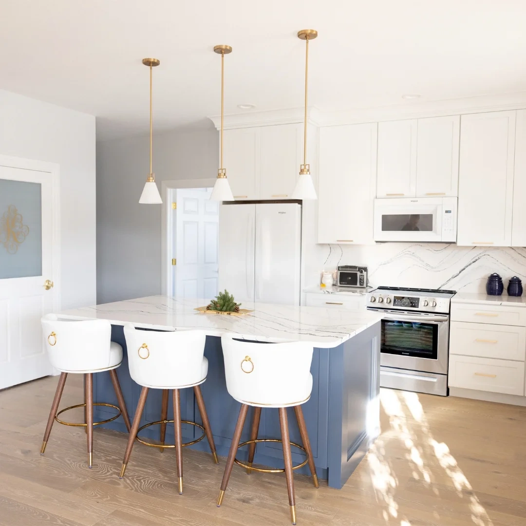 Beautiful white kitchen cabinets and island